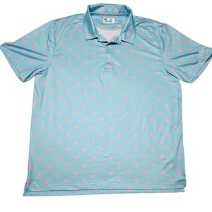 Bermies Men's Performance Polo Golf Shirt‎ Sz XL Blue Bahamas-Pink Palms